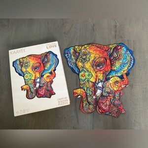Wooden Puzzle Elephant & Baby Maternal Love 125 Pieces Jigsaw Puzzle w/ Display